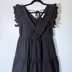 Pinch Ruffle Babydoll Dress Women's Small w/ Pockets & Tie Back Bow, 100% cotton